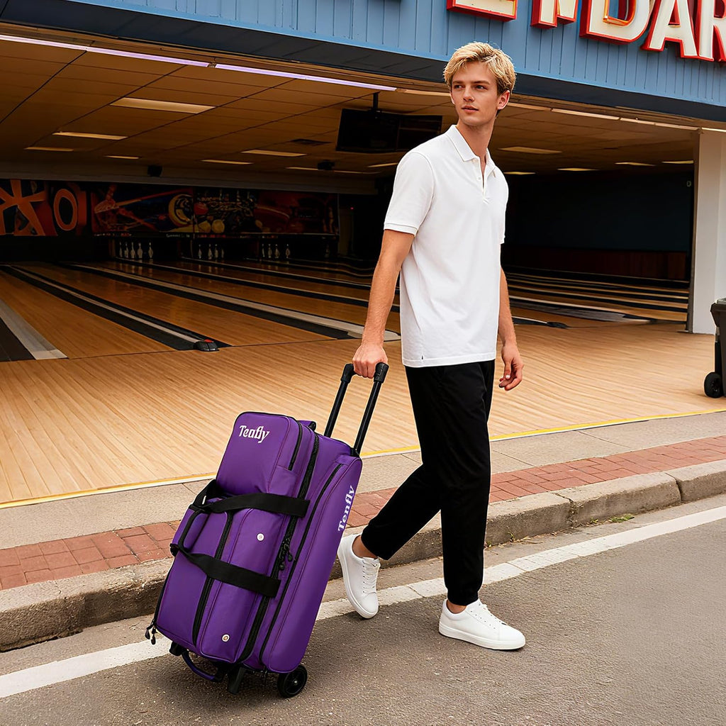 Triple Roller Bowling Bag with Wheels, Heavy Duty 3 Ball Bag for League & Recreational Bowlers