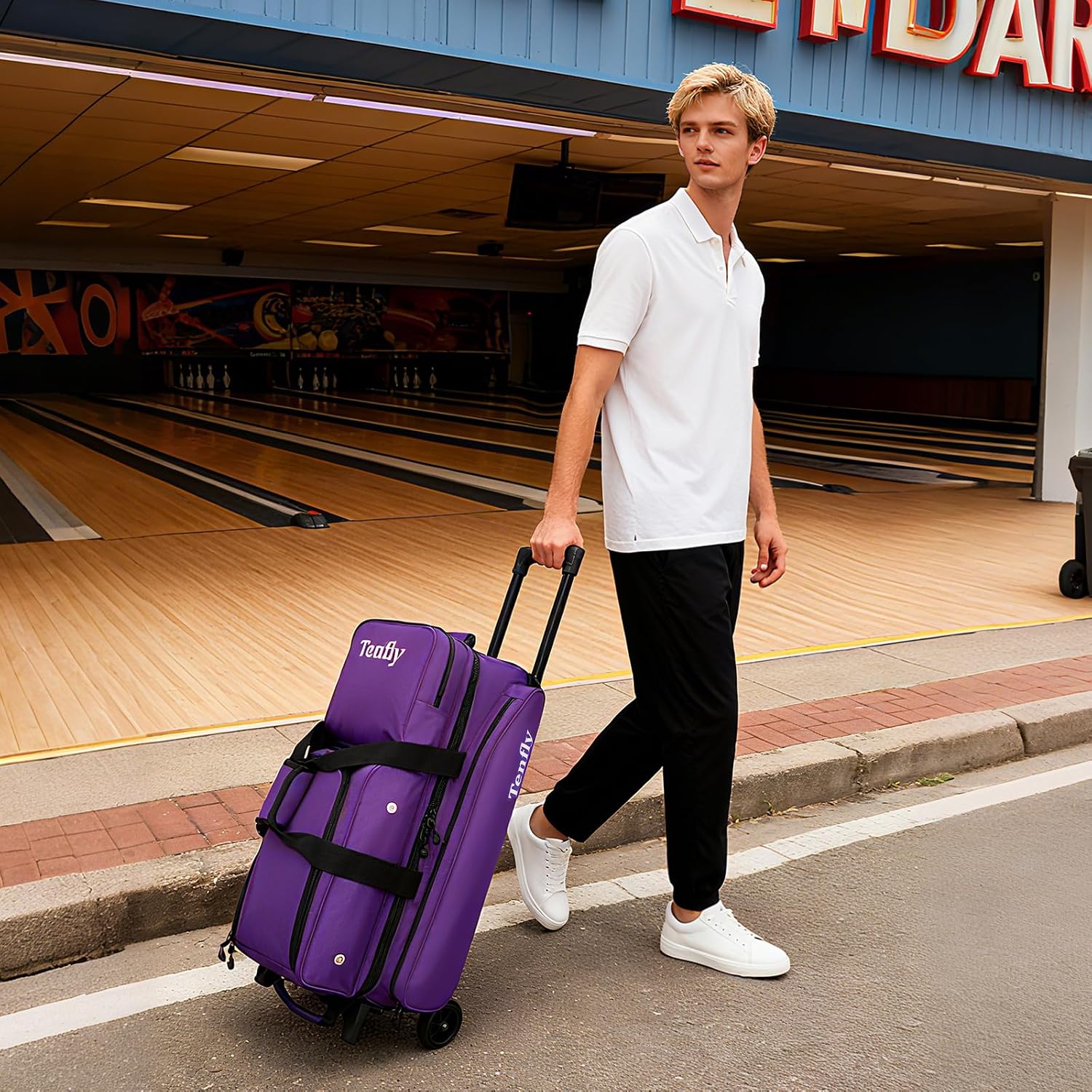 Triple Roller Bowling Bag with Wheels, Heavy Duty 3 Ball Bag for League & Recreational Bowlers