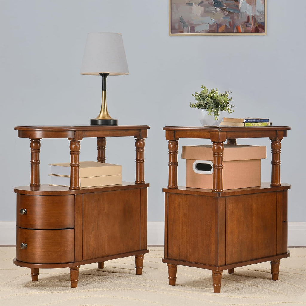 Slim End Table with 2 Storage Drawers, Retro Vintage Sofa Beside Table,Wood Narrow Telephone Table for Living Room,Saving-space,23.4'L x 11.4'W x 25.3'H No-Tools Assembly, Caramel Brown BG-A508-MG