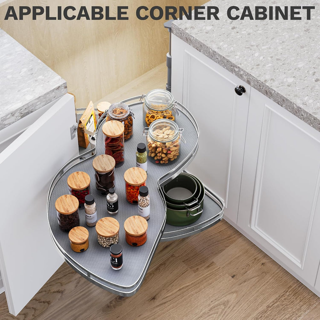 DWVO Corner Cabinet Pull-Out Organizer, 2-Tier Blind Corner Shelf with 270° Swing-Out Tray, Left Swing, Heavy-Duty Chrome Plated Iron, 32.7'x17.3'x21.3', Gray