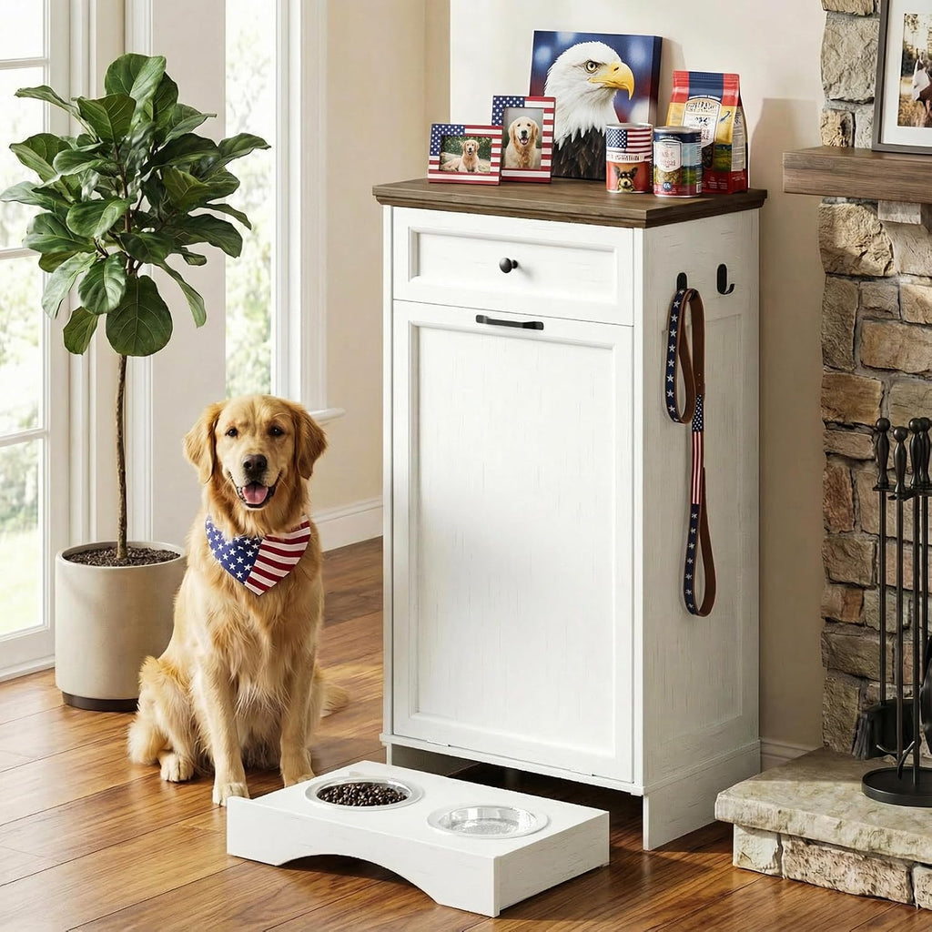 21''W Dog Feeding Station with Storage, (White, Single Door)