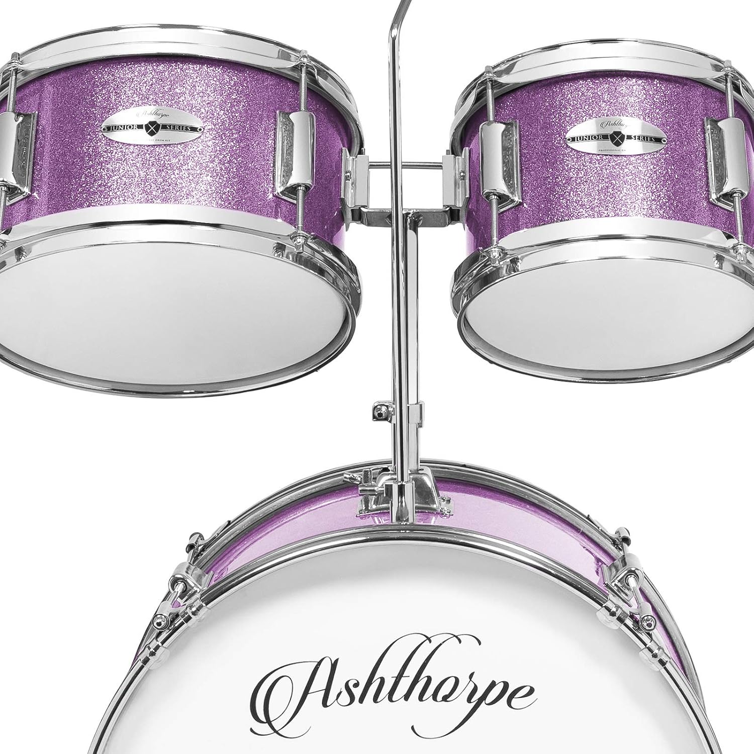 Ashthorpe 5-Piece Complete Junior Drum Set with Genuine Brass Cymbals - Advanced Beginner Kit with 16' Bass, Adjustable Throne, Cymbals, Hi-Hats, Pedals & Drumsticks - Purple