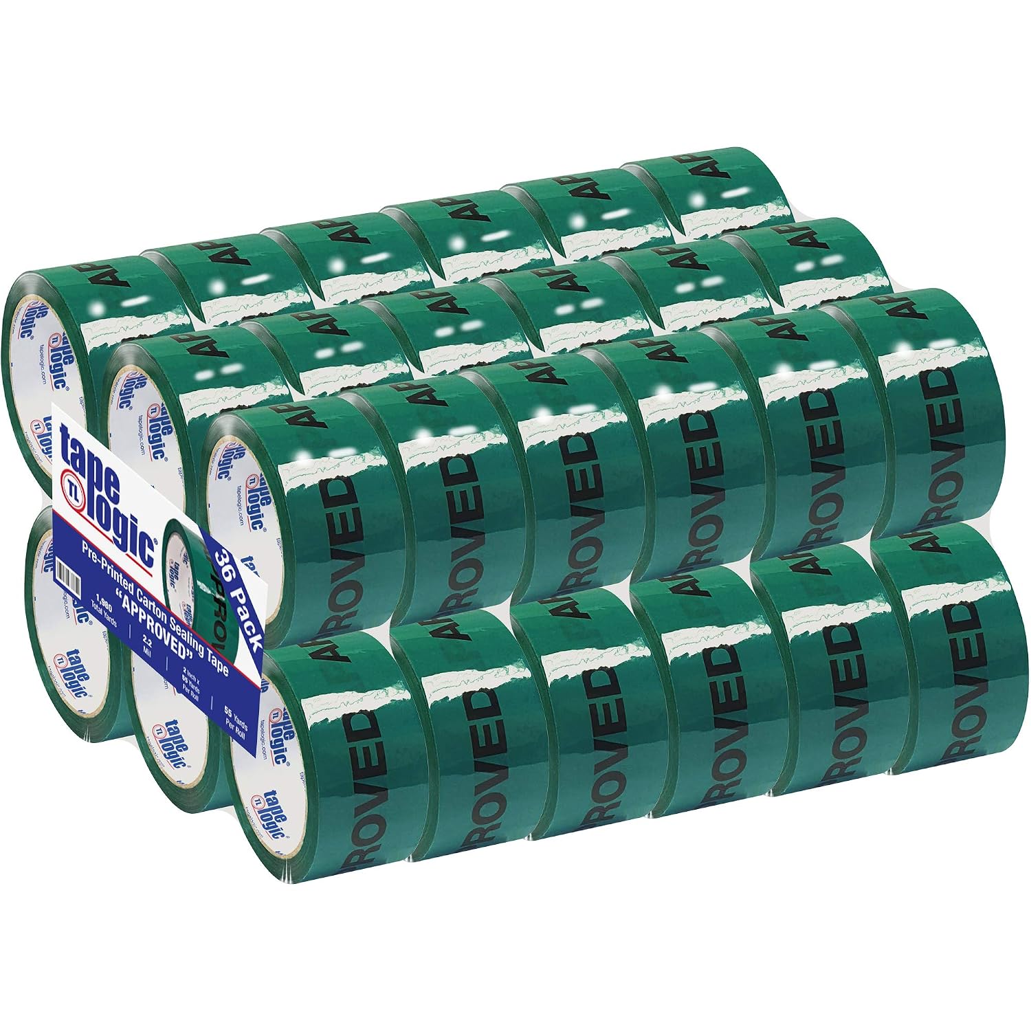 Tape Logic 2 Inch x 55 Yard 2.2 Mil Black/Green, Heavy Duty Packing Tape,'Approved' 36 Pack, Perfect for Packing, Shipping, Moving, Home and Office (T901P19)