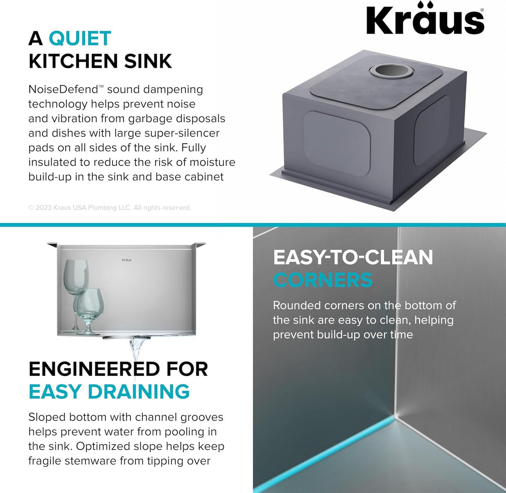 KRAUS Kore 15x22-Inch Drop In/Top Mount Workstation 16 Gauge Single Bowl Stainless Steel Bar Kitchen Sink with Accessories, Kitchen Sinks