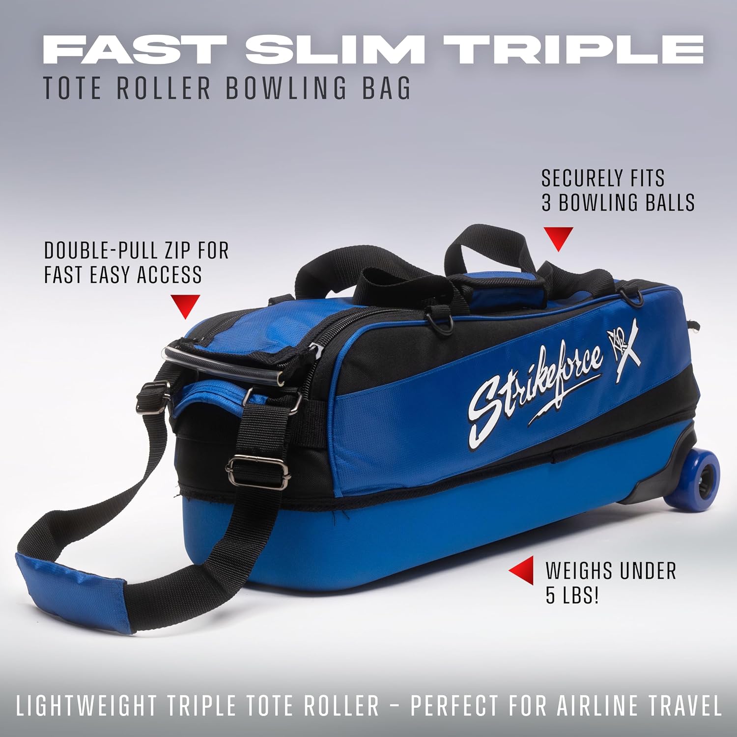 KR Strikeforce Fast Slim Triple Tote Bowling Bags with Wheels - Fits 3 Bowling Balls - Lightweight and Designed for Airline Travels