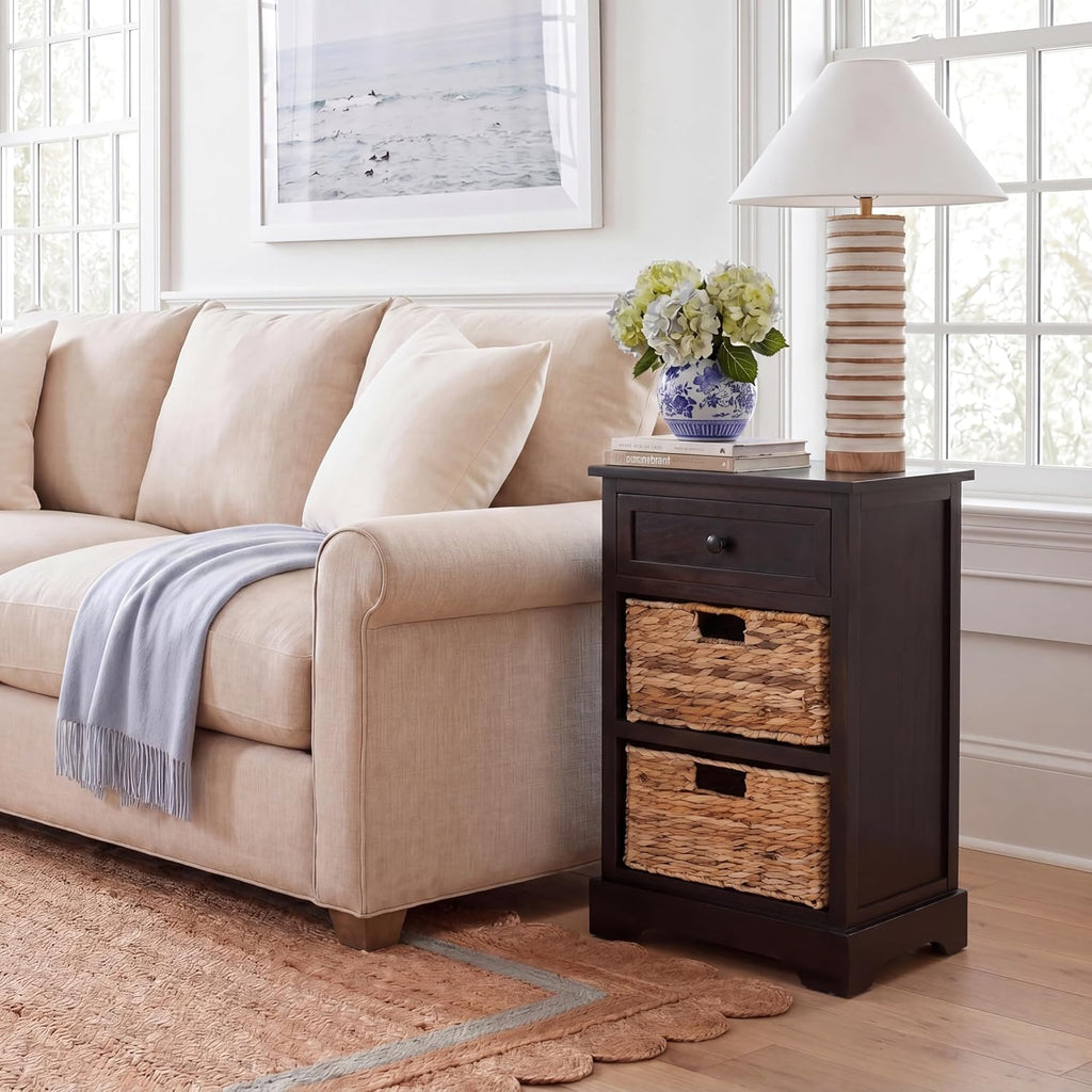 SAFAVIEH Furniture - Carrie 3-Shelf Side Table - Brown - Solid Wood - Farmhouse Tiered Design - Ideal for Living Room, Entryway, Home Office, 16'W x 13'D x 26'H - Fully Assembled (AMH5700F)