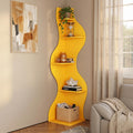 YOWOS 69.4' 5-Tier Modern Corner Bookshelf – Wavy Wooden Display Shelf with Storage, Narrow Corner Bookcase for Small Spaces, Ideal for Plants, Books & Decor (Yellow)