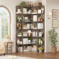 FOTOSOK 72' Tall Corner Bookshelf, 6-Tier Bookshelf and Bookcase with Open Storage, Tall Bookcases Wooden Storage Shelves for Home Office, Thickened Boards for Better Load Bearing, Vintage Grey