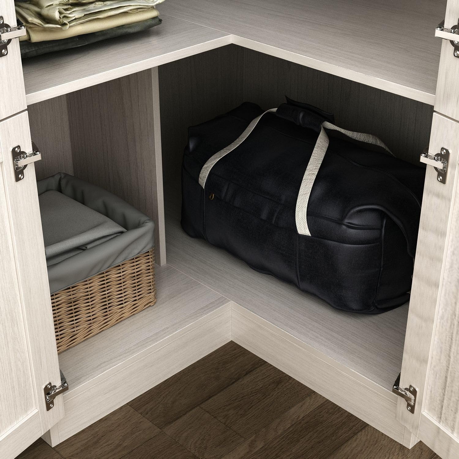 MOUMON Corner Wardrobe, L-Shaped Modern Bedroom Armoires with Frosted Glass Doors and Hanging Rod, Corner Armoire Wardrobe Closet, Wood Grain 35.4' W x 35.4' D x 70.9' H