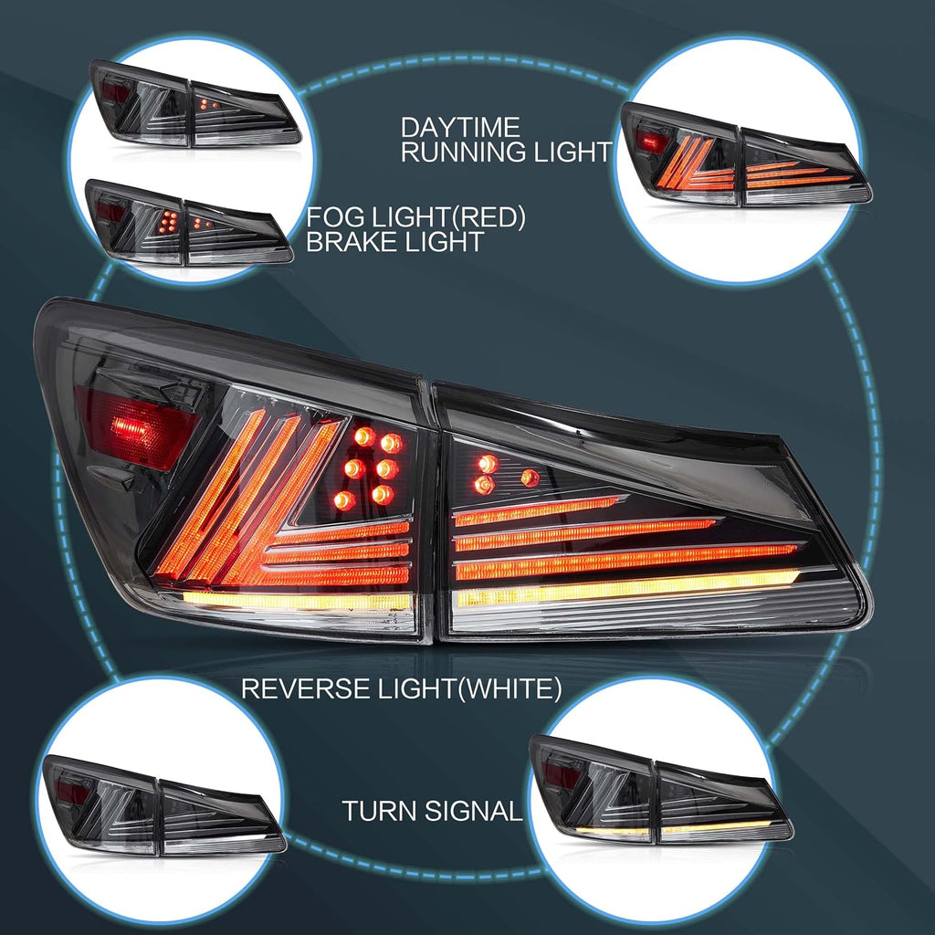 VLAND Headlights and Tail lights Fit for Lexus IS250 IS350 IS22d 2006-2012, ISF 2008-2014 4-Door, Clear+ Smoked