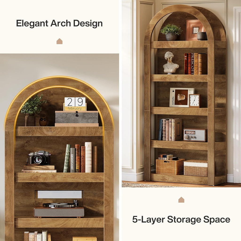 Tribesigns 5-Tier Arched Bookshelf, 71' Tall Farmhouse Bookcase Arch-Shaped Racks (2)