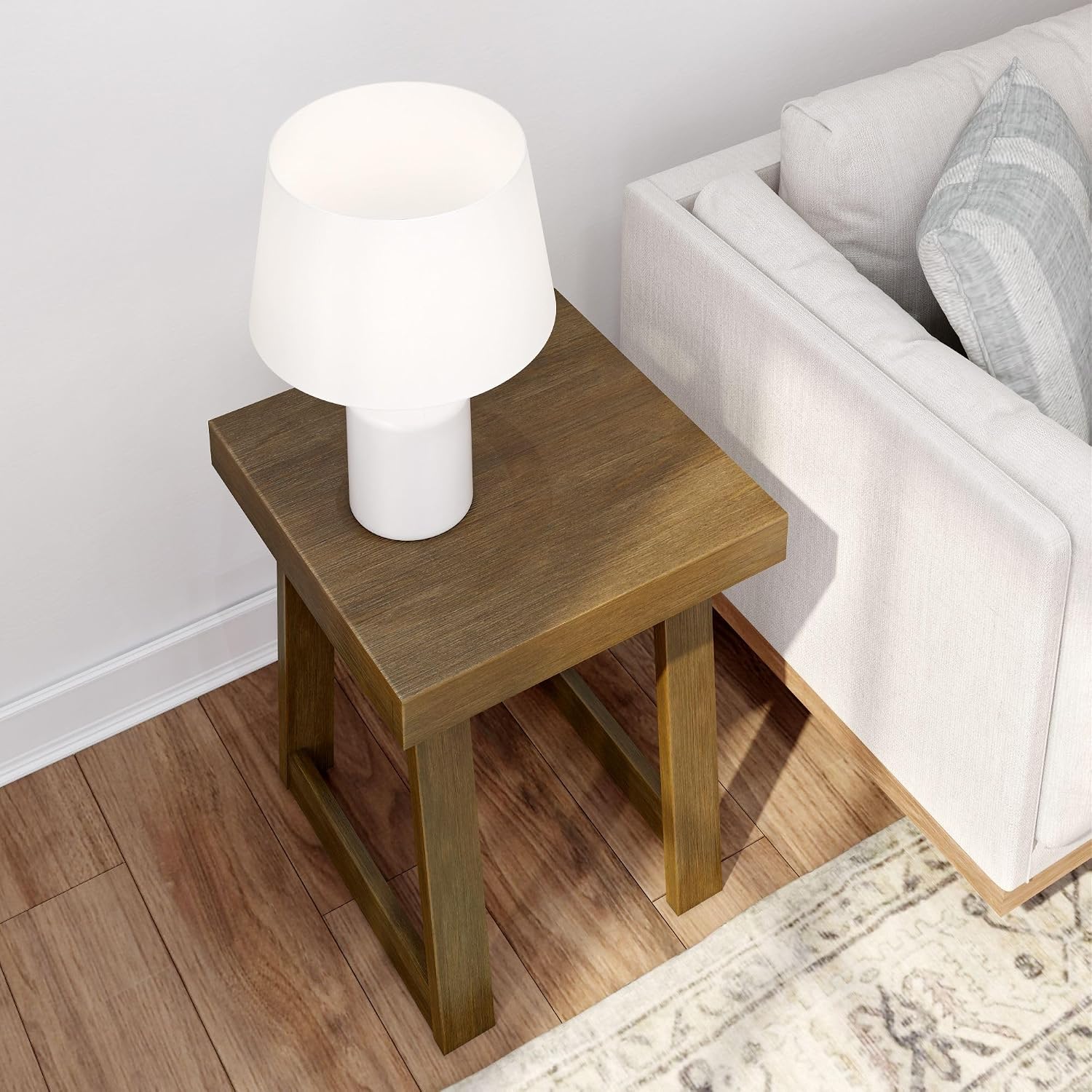 Plank+Beam Classic Square Side Table, Slim Side Table for Living Room, Narrow Nightstand for Small Spaces, Wood End Table for Bedroom, Pecan Wirebrush