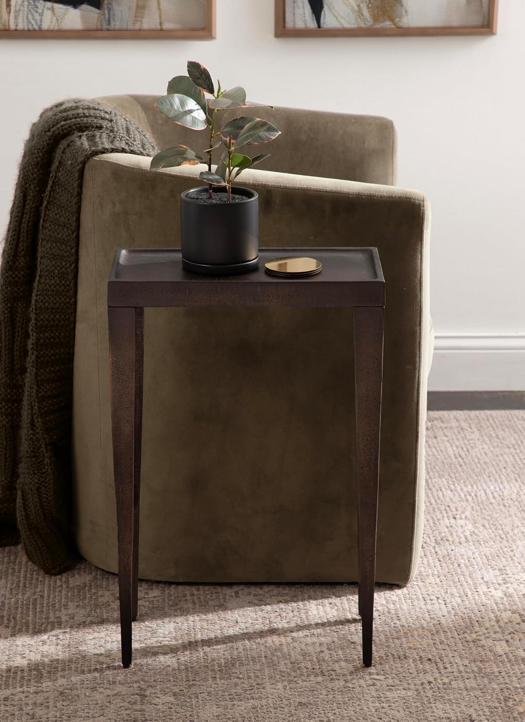Kate and Laurel Rava Modern Cast Aluminum Metal Narrow Side Table, 16 x 8 x 25, Bronze, Slim Bedroom Nightstand for Use as Bedside Table or Skinny Living Room End Table