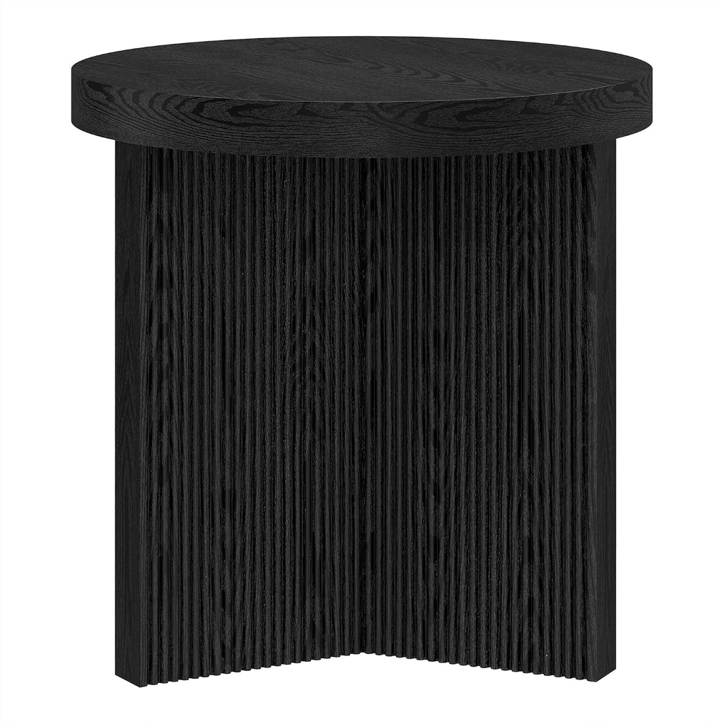 Henn&Hart 22' Fluted Scandinavian Round End Table, Ribbed Side Table, Nightstand for Living Room, Office, Family Room, or Bedroom, Natural Black