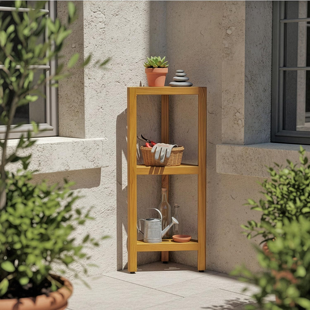 Asta Zini 3-Tier Free Standing Corner Shelf, Bathroom Corner Stand, Fully Assembled, TB-134