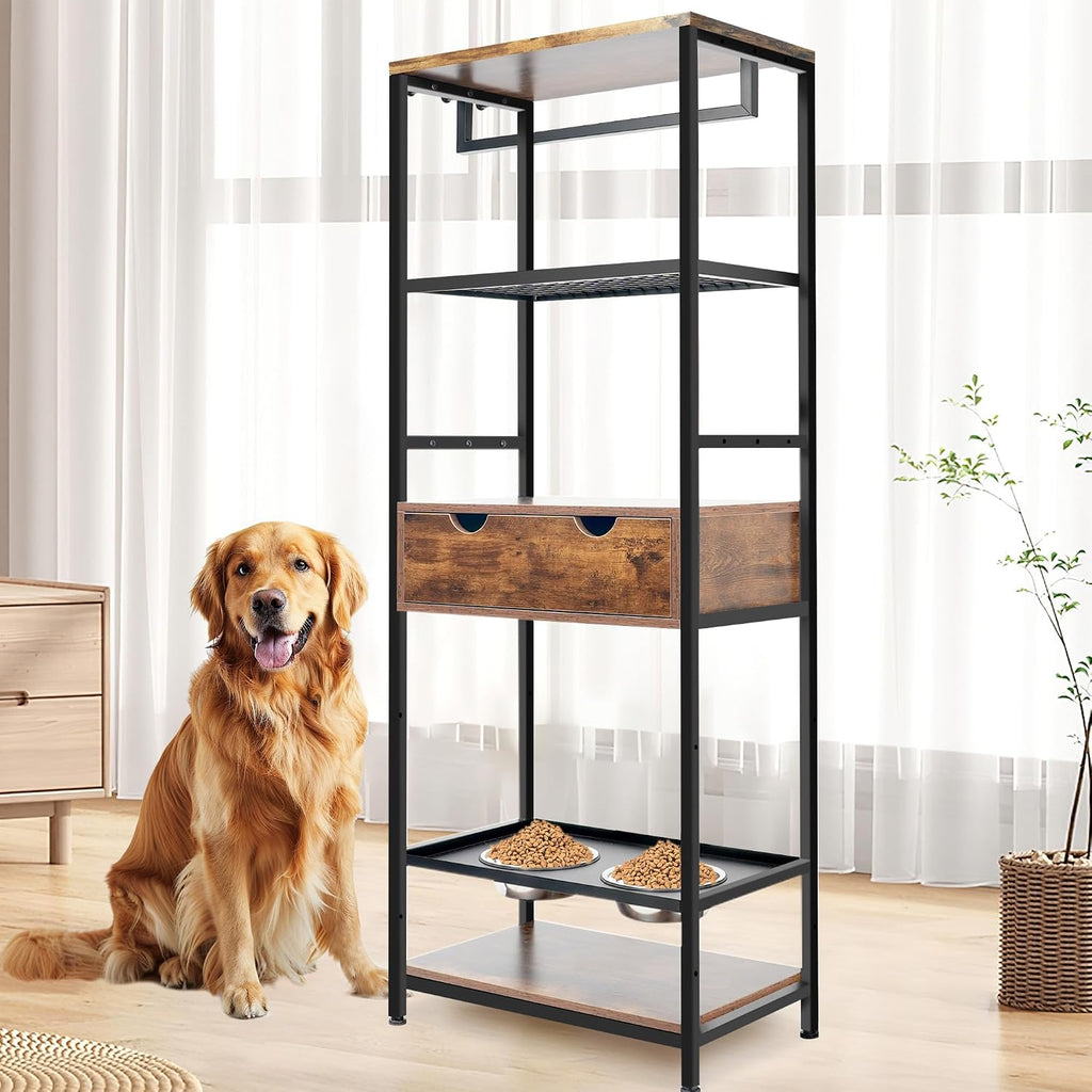 Dog Feeding Station, 3 Height Adjustable Raised Dog Bowls, Dog Feeder Station for Large Medium Dogs Cats, Dog Storage with Shelves.