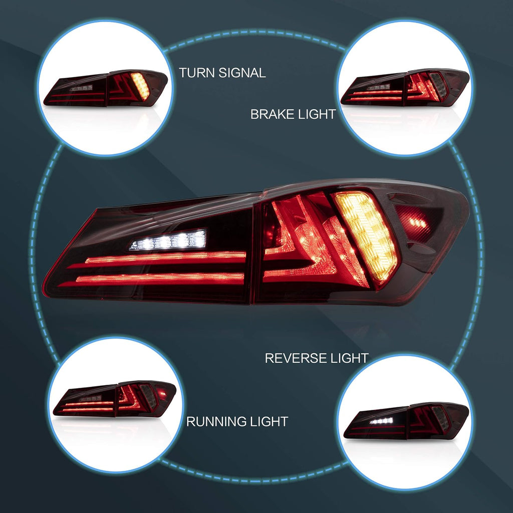 VLAND Headlights and Tail lights Fit for Lexus IS250 IS350 IS22d 2006-2012, ISF 2008-2014 4-Door, Plug-and-play, (Clear+Red)