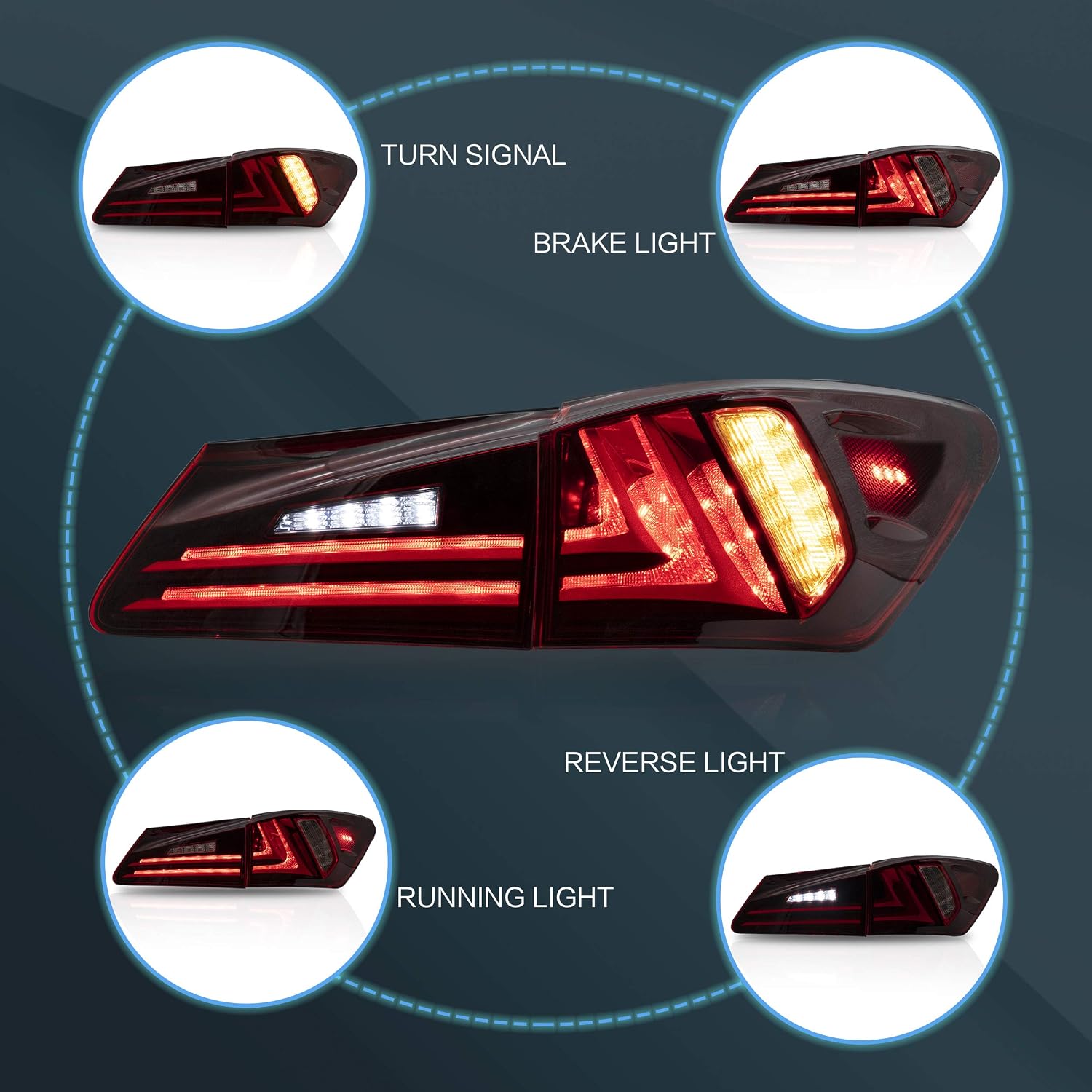 VLAND Headlights and Tail lights Fit for Lexus IS250 IS350 IS22d 2006-2012, ISF 2008-2014 4-Door, Plug-and-play, (Clear+Red)