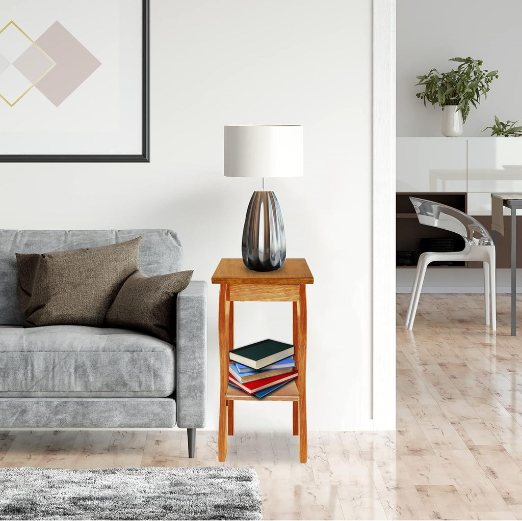 Peaceful Classics Wooden End Table- Amish Handmade Slim Side Table for Living Room, Bedroom, Entry Way, & Hallway, Thin Narrow End Table with 2-Tiered Shelves for Display & Storage, Cherry