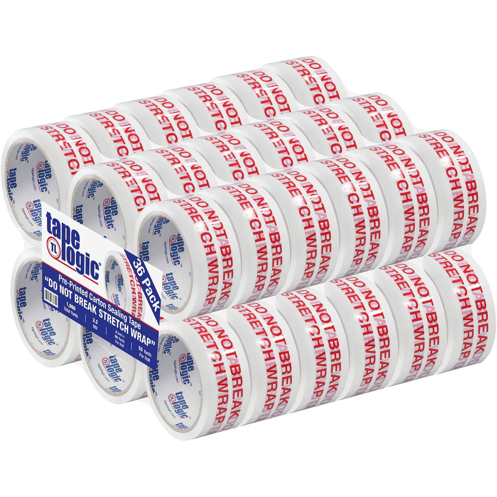 Aviditi Tape Logic 2 Inch x 55 Yard 2.2 Mil Red/White, Heavy Duty Packing Tape, 'Do Not Break Stretch Wrap' 36 Pack, Perfect for Packing, Shipping, Moving, Home and Office