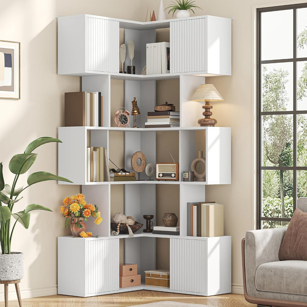 kepptory 6 Tiers Corner Bookshelf, 71' Display Storage Bookcase, L-Shaped Cube Bookshelf, Modern Display Shelf Standing Unit, Curio Display Bookshelf for Living Room/Home Office/Bedroom, White