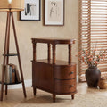 Narrow End Side Table With 2 Drawers and Storage Shelf, Slim Side Tables, Farmhouse Sofa Beside Table- for Small Spaces, Living Room Telephone Tables, Tools-free Assembly, Caramel Brown BG-A508-MG