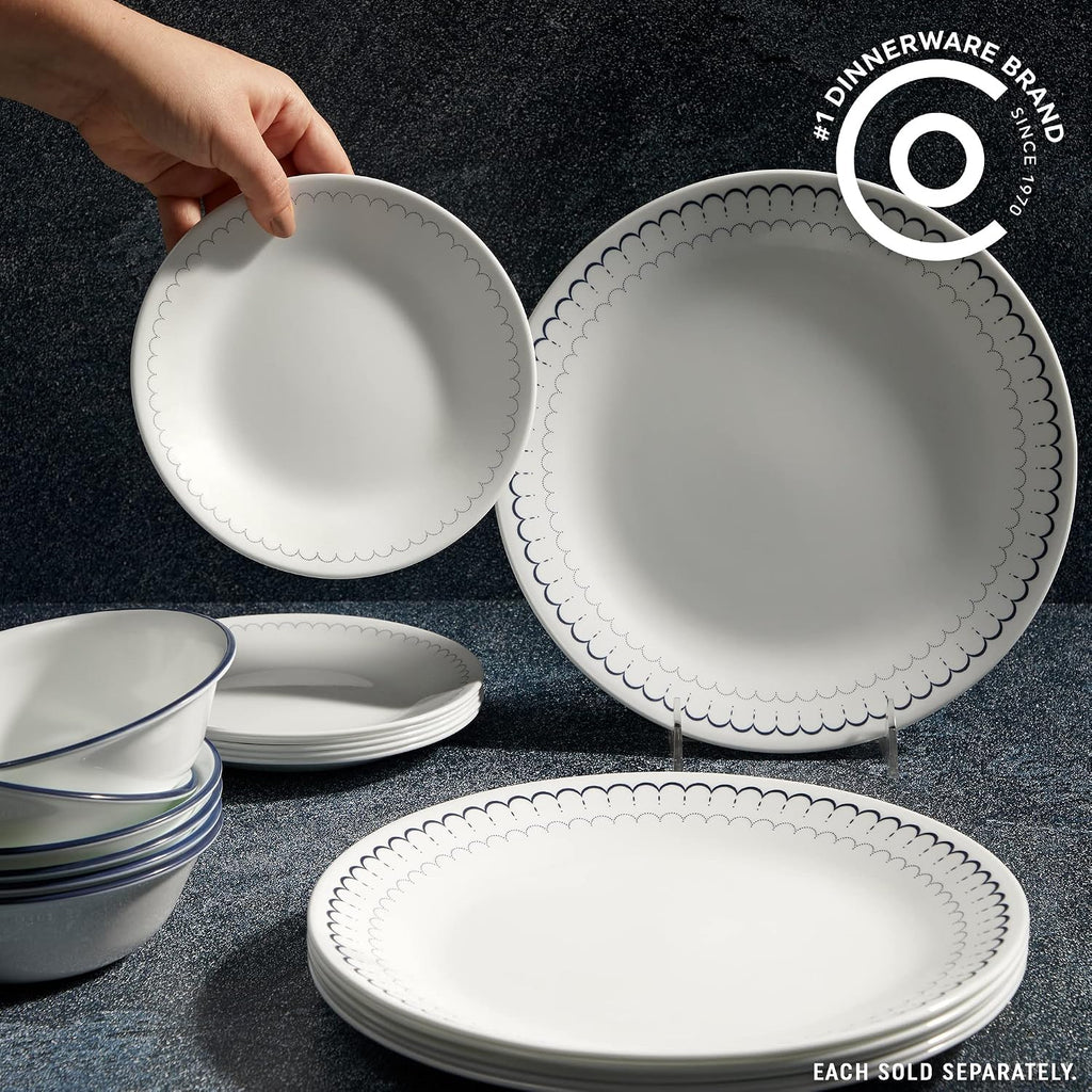 Corelle 18-Piece Dinnerware Set, Service for 6, Lightweight Round Plates and Bowls Set, Caspian & 6-Piece 10.25' Dinner Round Plates, Vitrelle Triple Layer Glass, Caspian