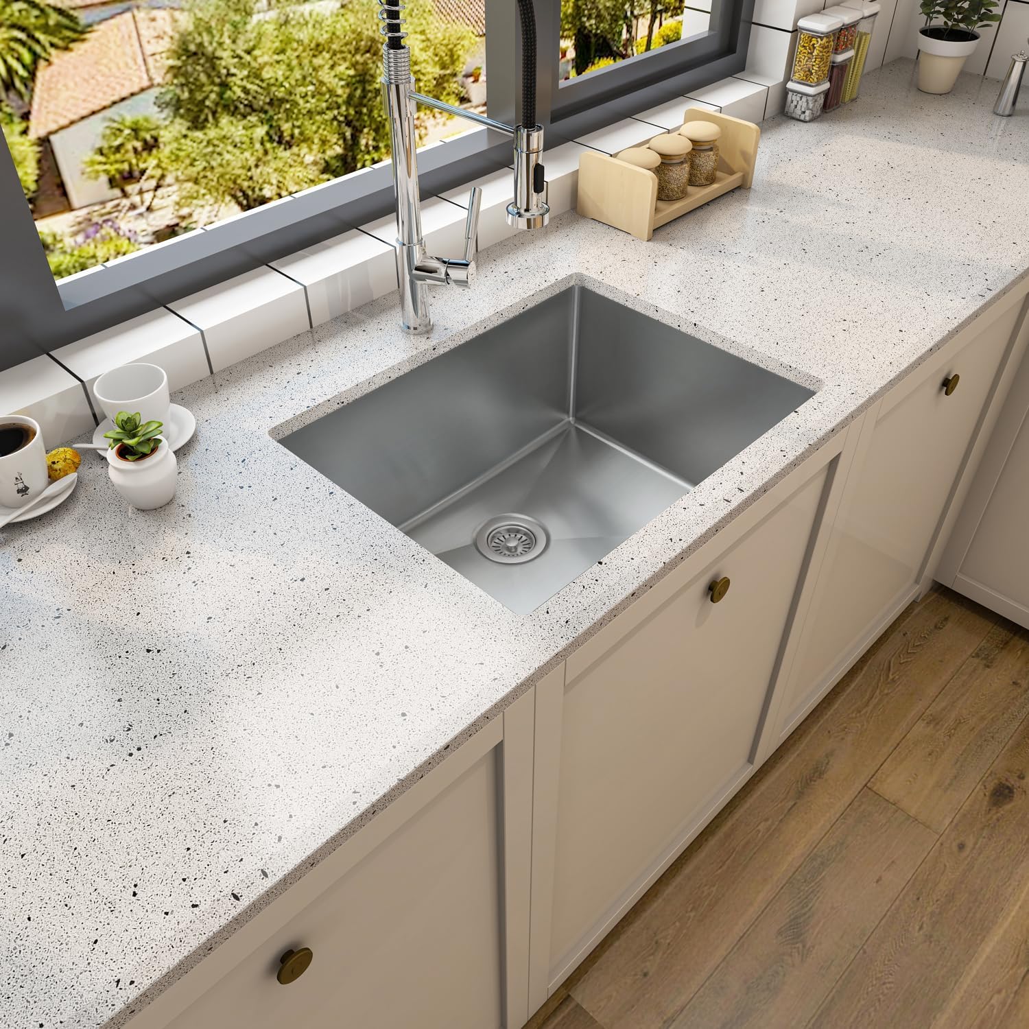 Sinber HU2318S-10-S 23' x 18' x 9' Undermount Single Bowl Kitchen Sink with 18 Gauge 304 Stainless Steel Satin Finish (Sink Only)