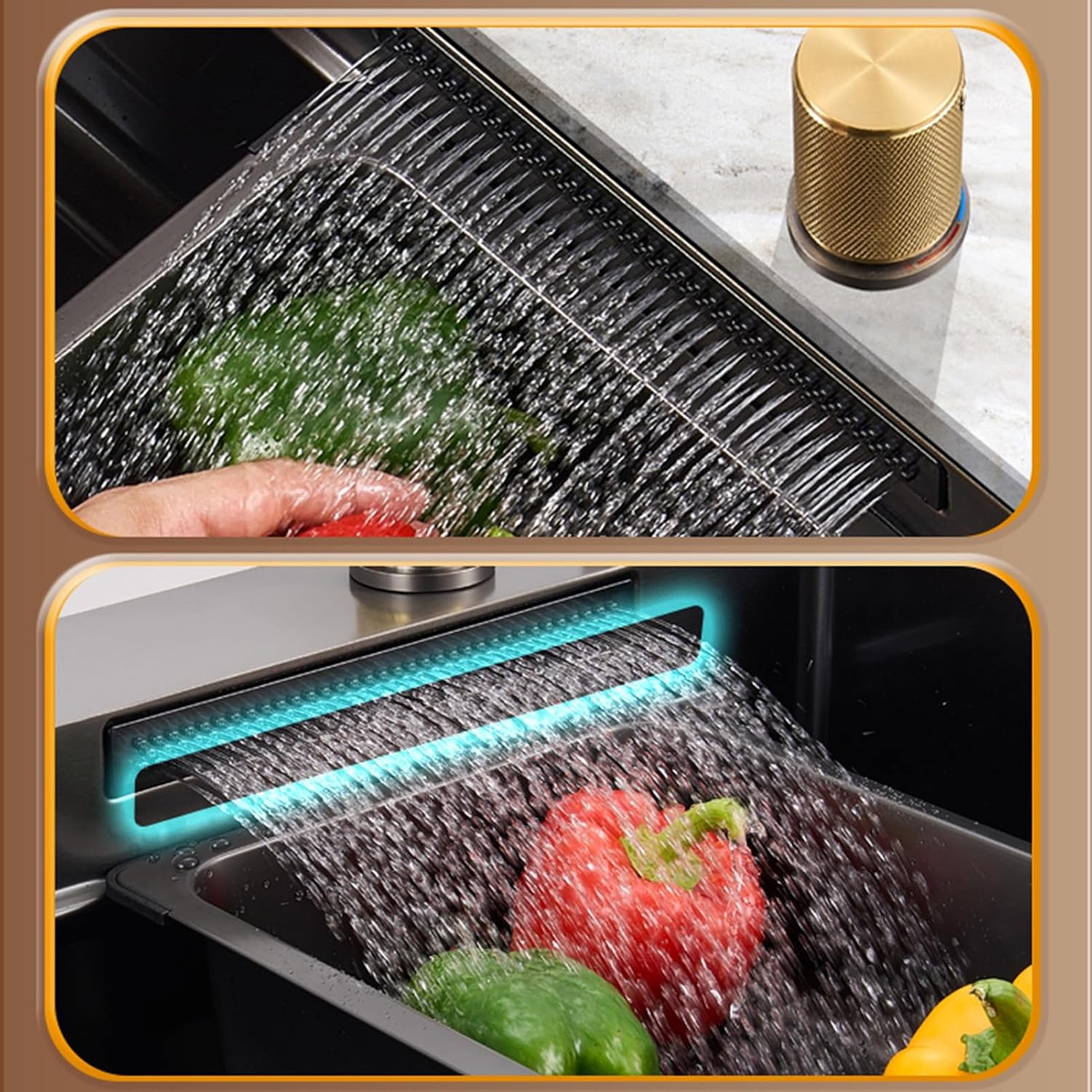 Kitchen Sink Hidden Waterfall Sink Single Bowl Kitchen Sink Built-in Sink Workstation 304 Stainless Steel Sink for Home(
