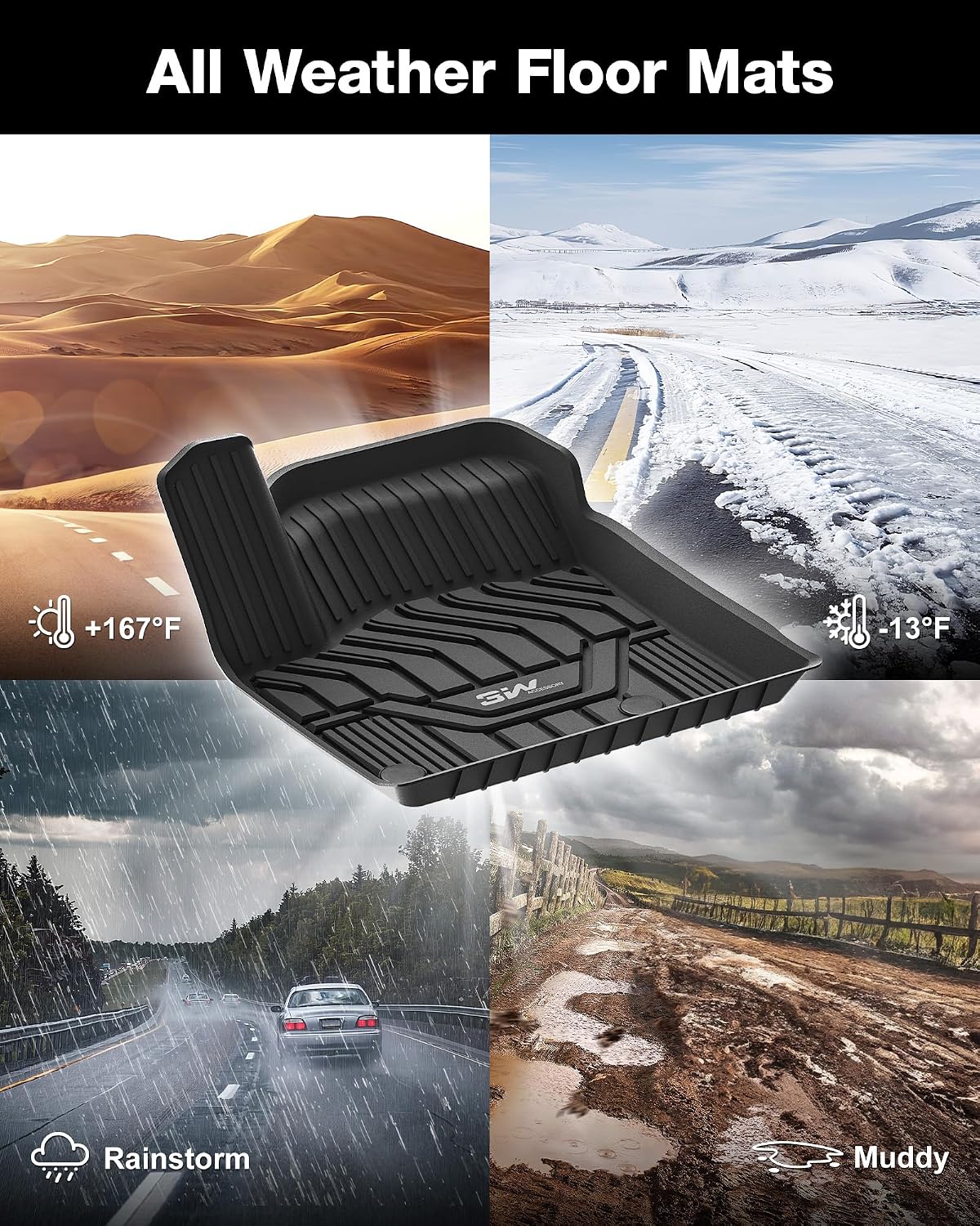 3W 2014-2020 Nissan Rogue Floor Mats Custom Fit for Nissan Rogue Accessories TPE All Weather Floor Liner, 1st and 2nd Row Car Mats (NOT for Rouge Sports and Select Models)