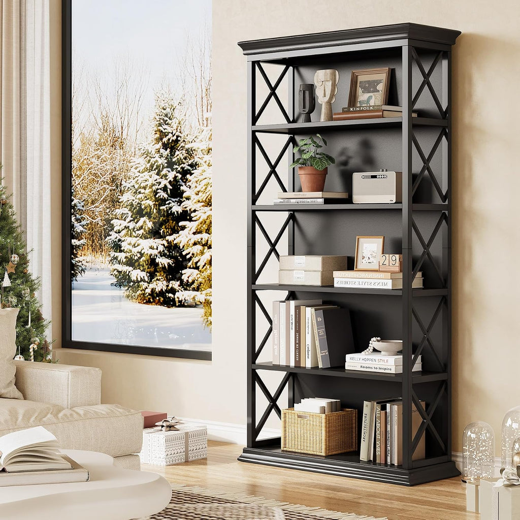 Little Tree 6-Tier Bookcase, 71 Inches Industrial Bookshelves, Floor Standing Display Storage Shelves Tall Bookcase for Home Office, Living Room, Bed Room
