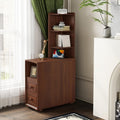 GDFStudio End Table with 2 Drawers & 3 Open Shelves, Corner Side Table with Reversible Top Shelves & Charging Station, 2 USB Ports & AC Outlets, Ideal for Bedroom & Living Room, Walnut Finish