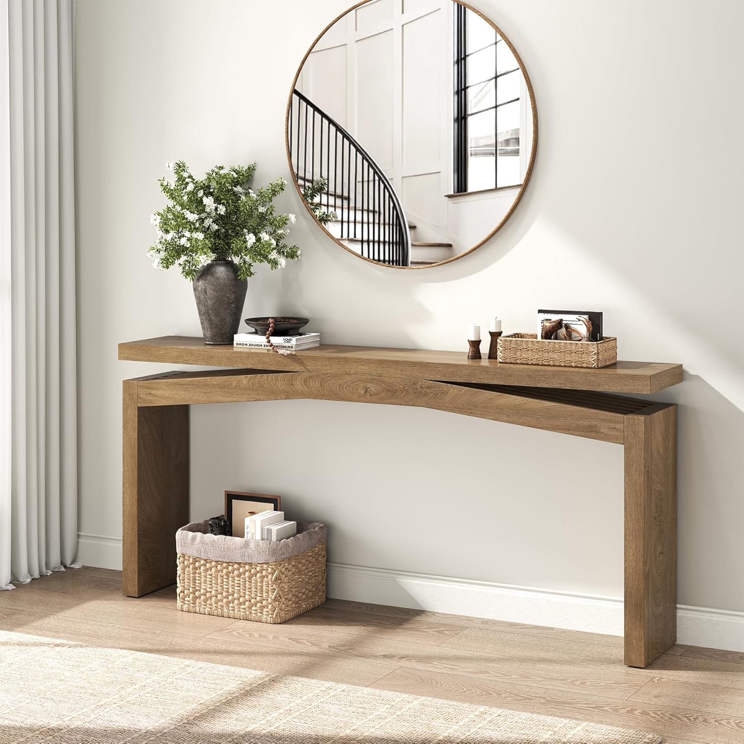 Epecoya Console Tables for Entryway 63-Inch, Wooden Sofa Tables Narrow Long Behind Couch Farmhouse, Modern Entryway Tables Rectangular for Entrance, Home, Living Room, Natural Brown