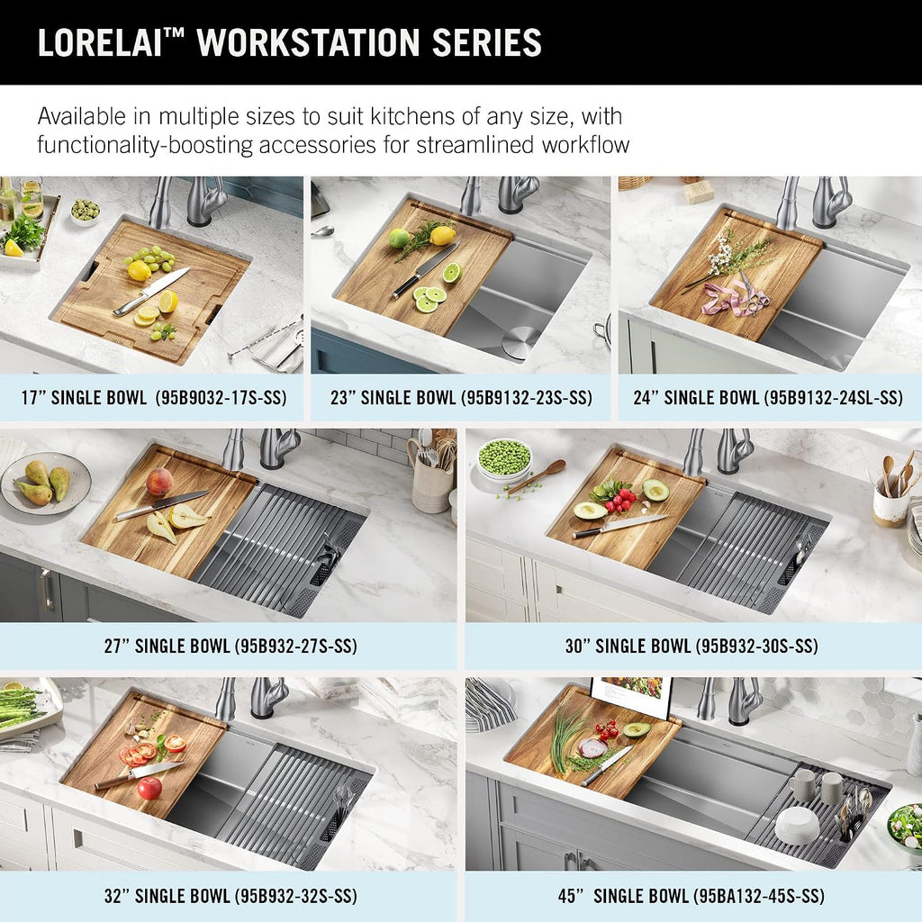 DELTA FAUCET Lorelai 23-inch Workstation Kitchen Sink Undermount 16 Gauge Stainless Steel Single Bowl with WorkFlow Ledge and Kit of 5 Accessories, 95B9132-23S-SS