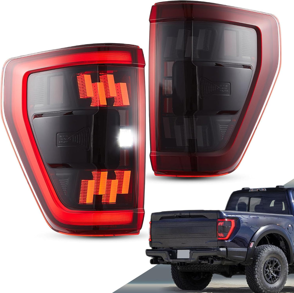 VLAND Led Tail Lights Compatible with 14th Gen Ford F150 2021-2023, Rear Lights w/Dynamic Animation Indicator, Fit Models w/BLIS(Re-Use OE Module) Red Lens