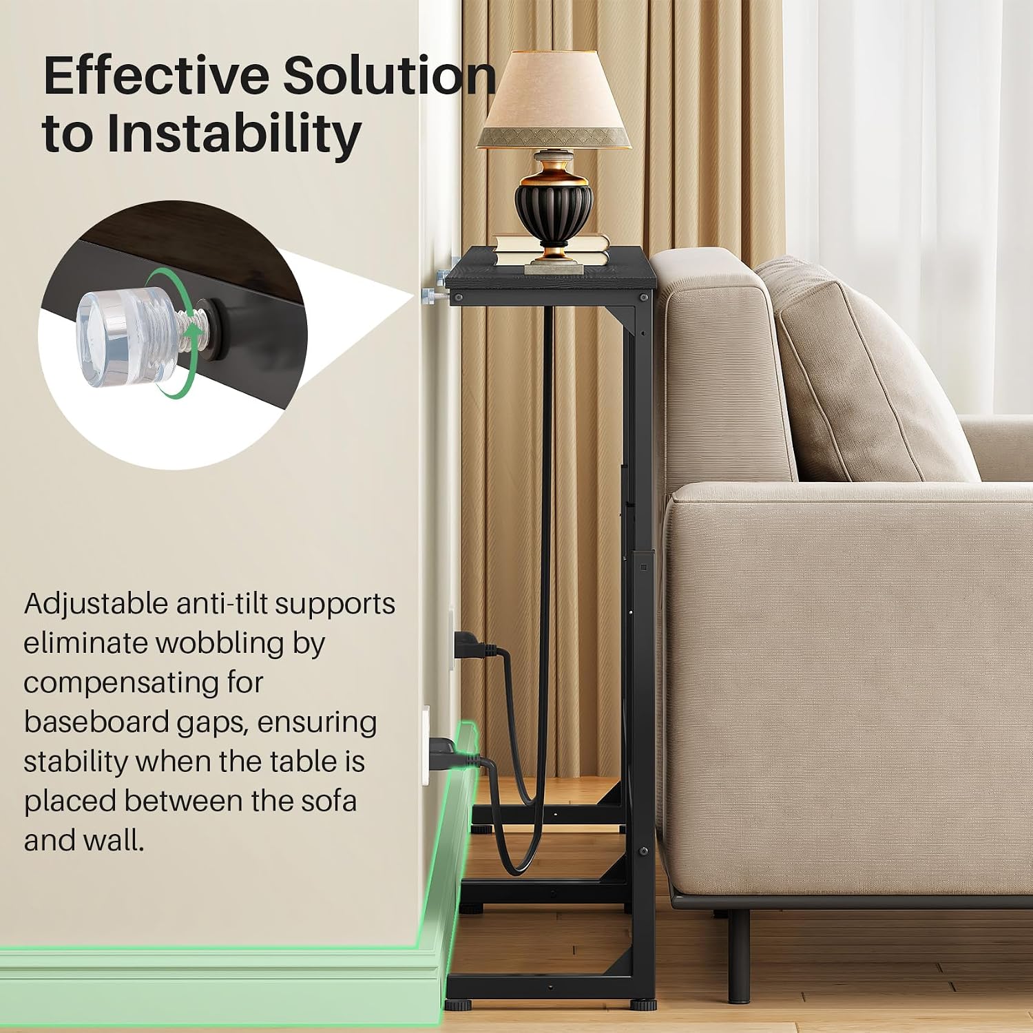 Kitstorack 2-Pack Black Console Table, 7.9' Deep Panel, Adjustable Height (25'-33') & with 2 Power Outlets, Behind Sofa Couch Table, Use Together or Separately - 78.8' Total Long