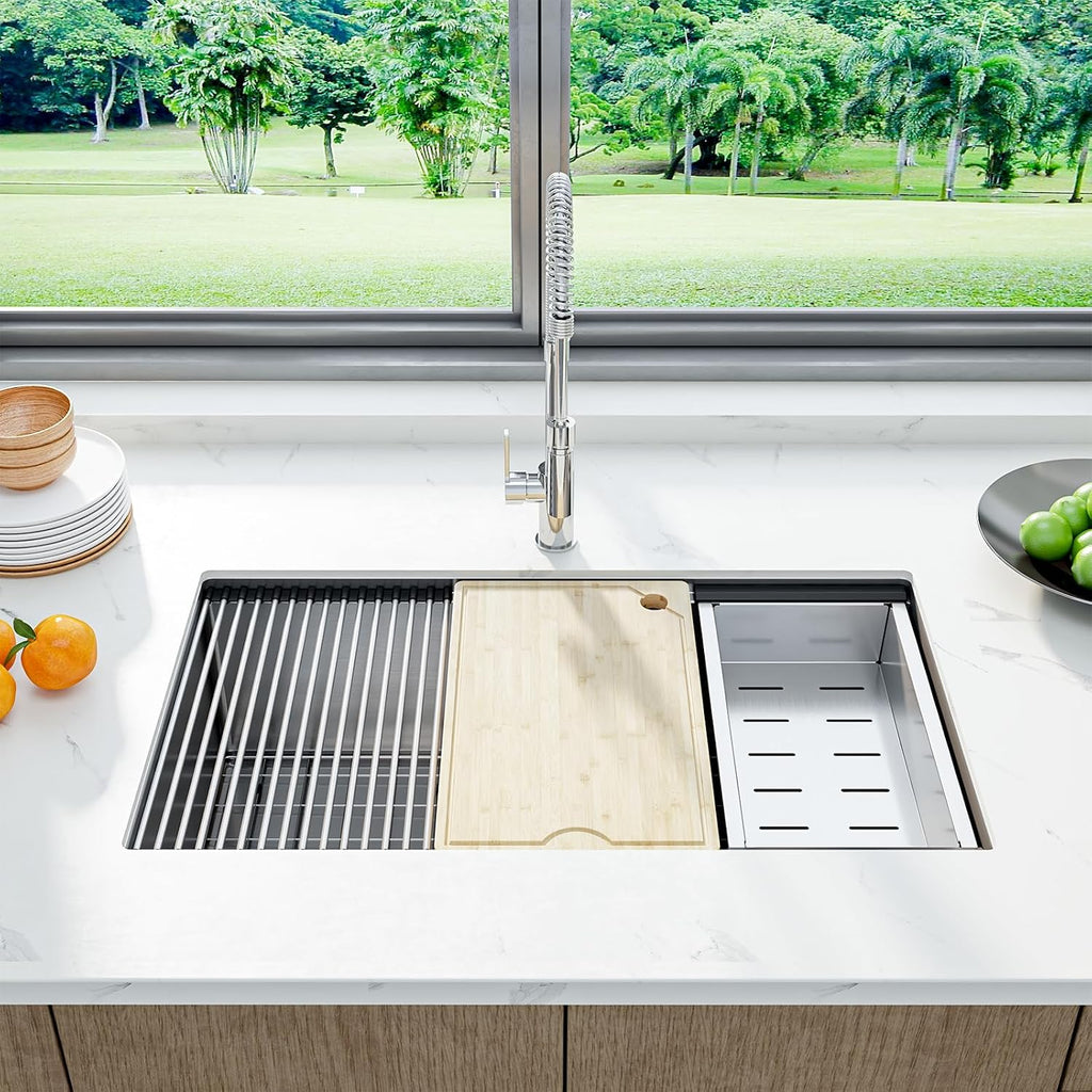 30 x 19 Drop-In Workstation Kitchen Sink – 16 Gauge Stainless Steel Topmount Sink, 10' Deep Undermount Single Bowl & 6 Accessories