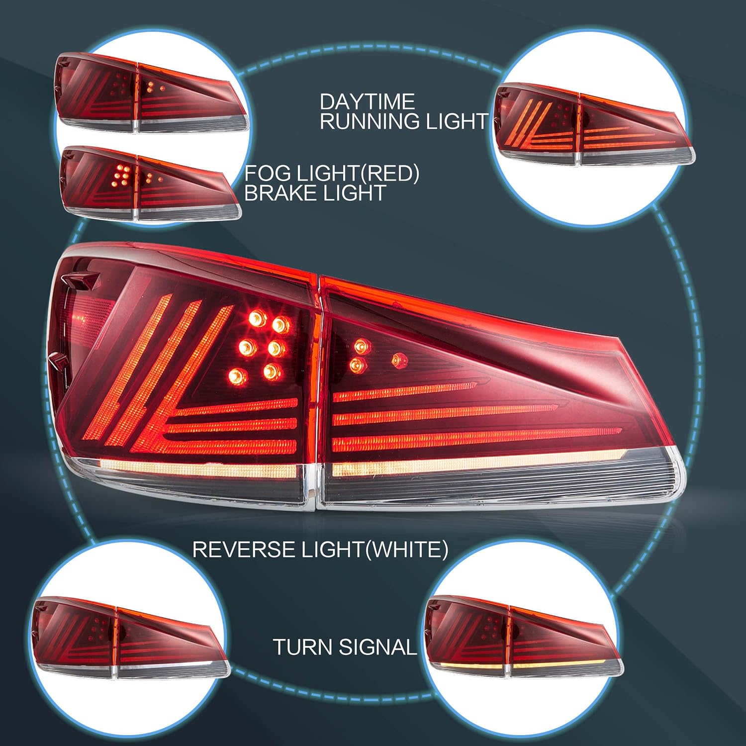 VLAND Headlights and Tail lights Fit for Lexus IS250 IS350 IS22d 2006-2012, ISF 2008-2014 4-Door, Amber+ Red