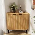 Modern Corner Cabinet, Fluted Small Floor Storage Cabinet with Adjustable Shelf, Freestanding Narrow Organizer for Living Room Kitchen, Natural Oak