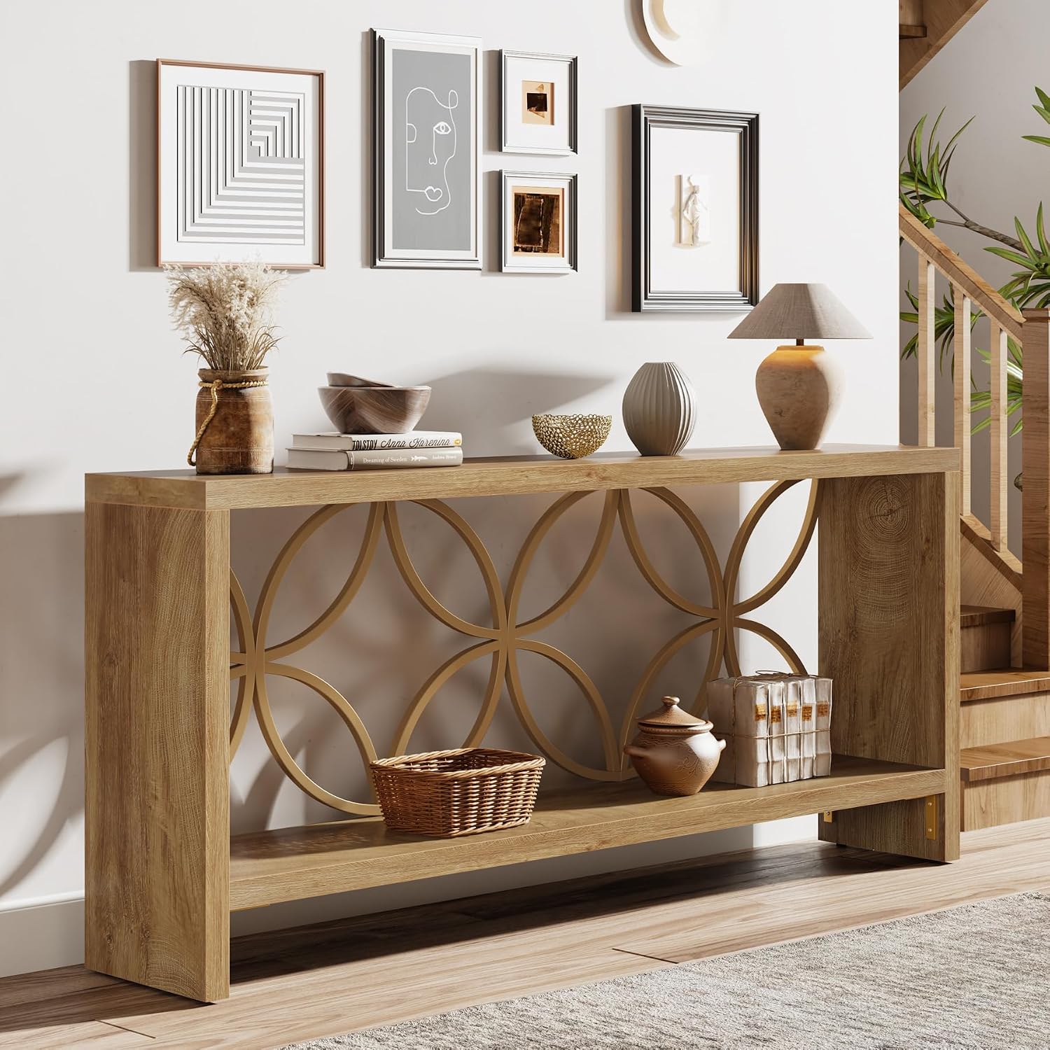 Tribesigns 70.9-Inch Narrow Sofa Table, FarmhouseLong Sofa Table Behind Couch, Entry Console Table with Storage for Entryway, Living Room, Foyer, Unique Design, Natural