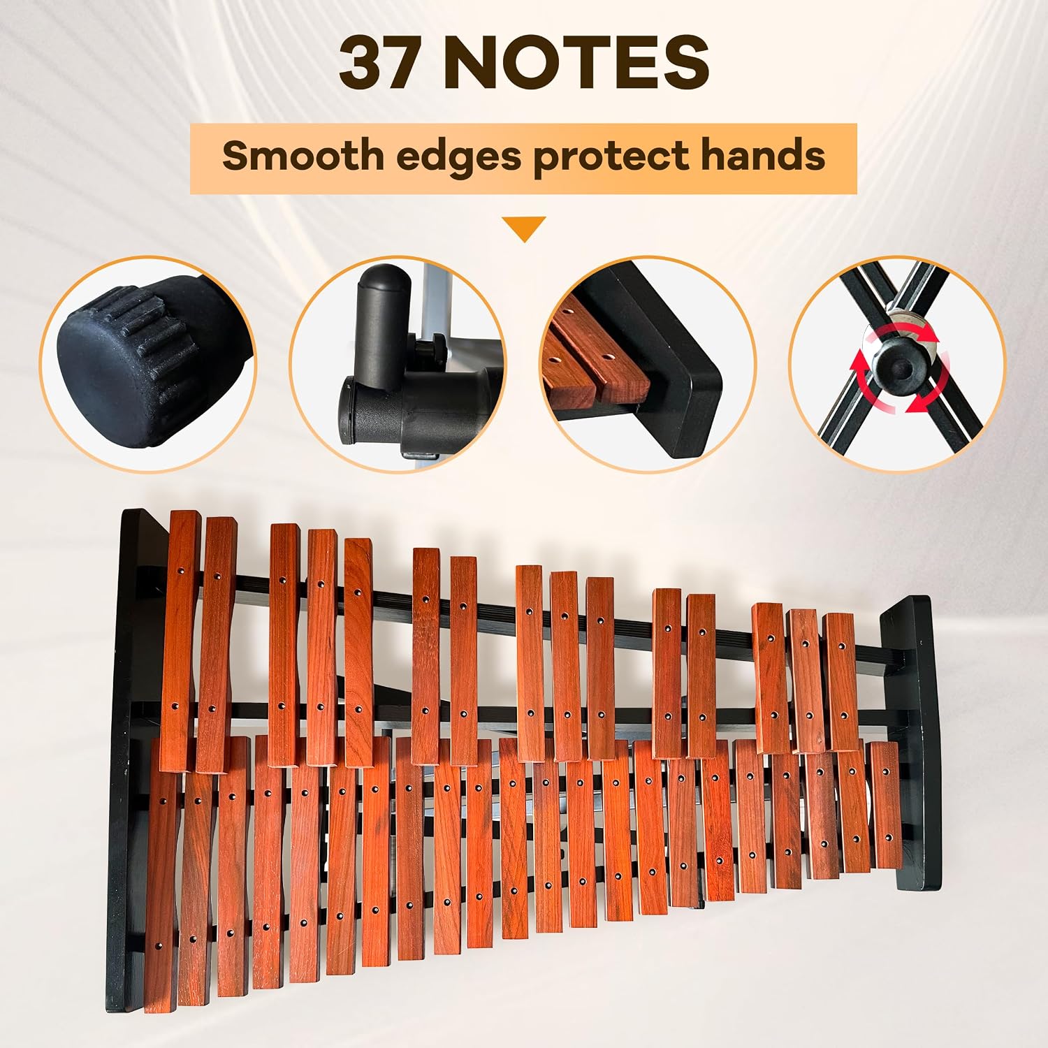 37 Note Xylophone Professional Wooden Glockenspiel Xylophone With Height Adjustable Stand,2 pairs Mallets and Carry Bag