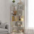 GDFStudio 64.6' Tall L-Shaped Corner Bookshelf, 6-Tier Freestanding Corner Shelf Bookcase with Anti-Drop Panels, Wooden Open Back Display Shelves Organizer for Living Room Office Bedroom, White Oak