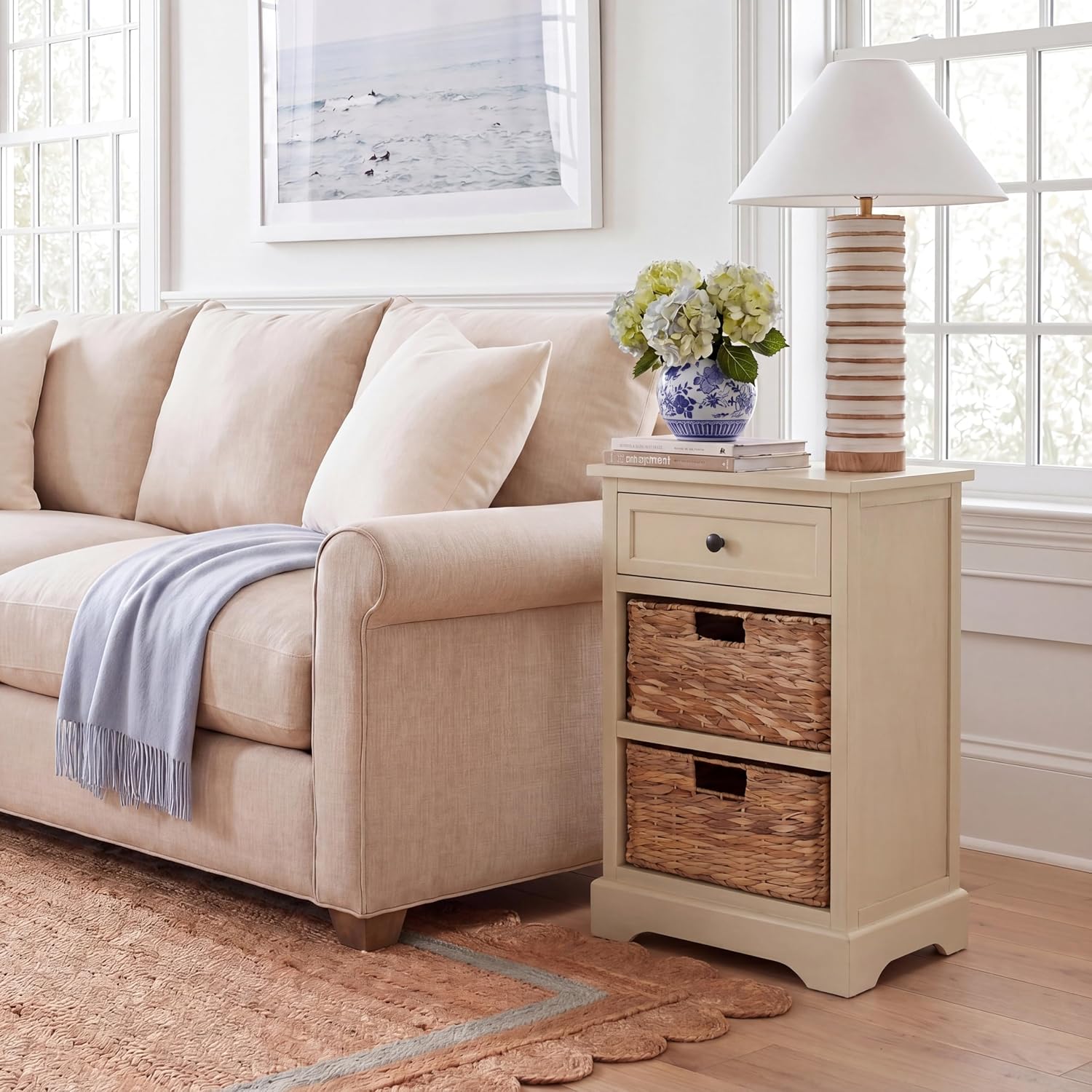 SAFAVIEH Furniture - Carrie 3-Shelf Side Table - Sand - Solid Wood - Farmhouse Tiered Design - Ideal for Living Room, Entryway, Home Office, 16' W x 13' D x 26' H - Fully Assembled (AMH5700J)
