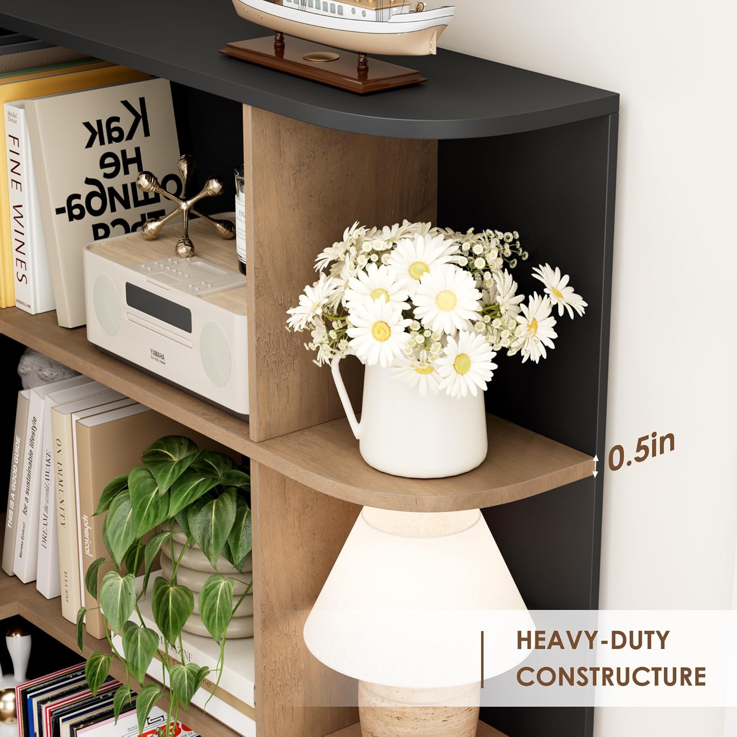 FOTOSOK 72' Tall Corner Bookshelf, 6-Tier Bookshelf and Bookcase with Open Storage, Tall Bookcases Wooden Storage Shelves for Home Office, Thickened Boards for Better Load Bearing, Black/Brown