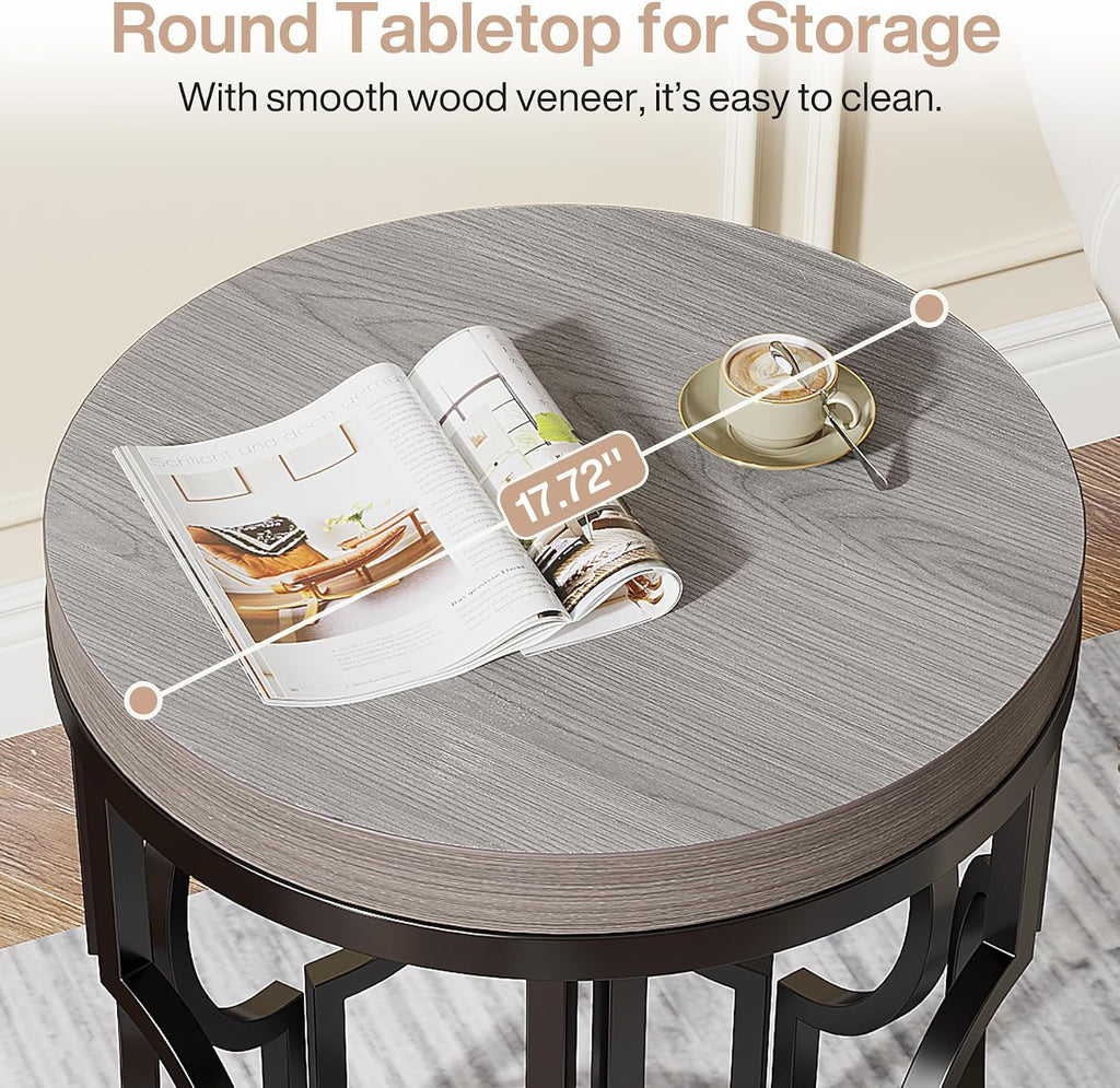 Tribesigns Round End Table, Industrial Side Table with Metal Hollow Frame, Small Bedside Table Nightstand for Living Room, Bedroom, Easy Assembly (Grey,1PC)