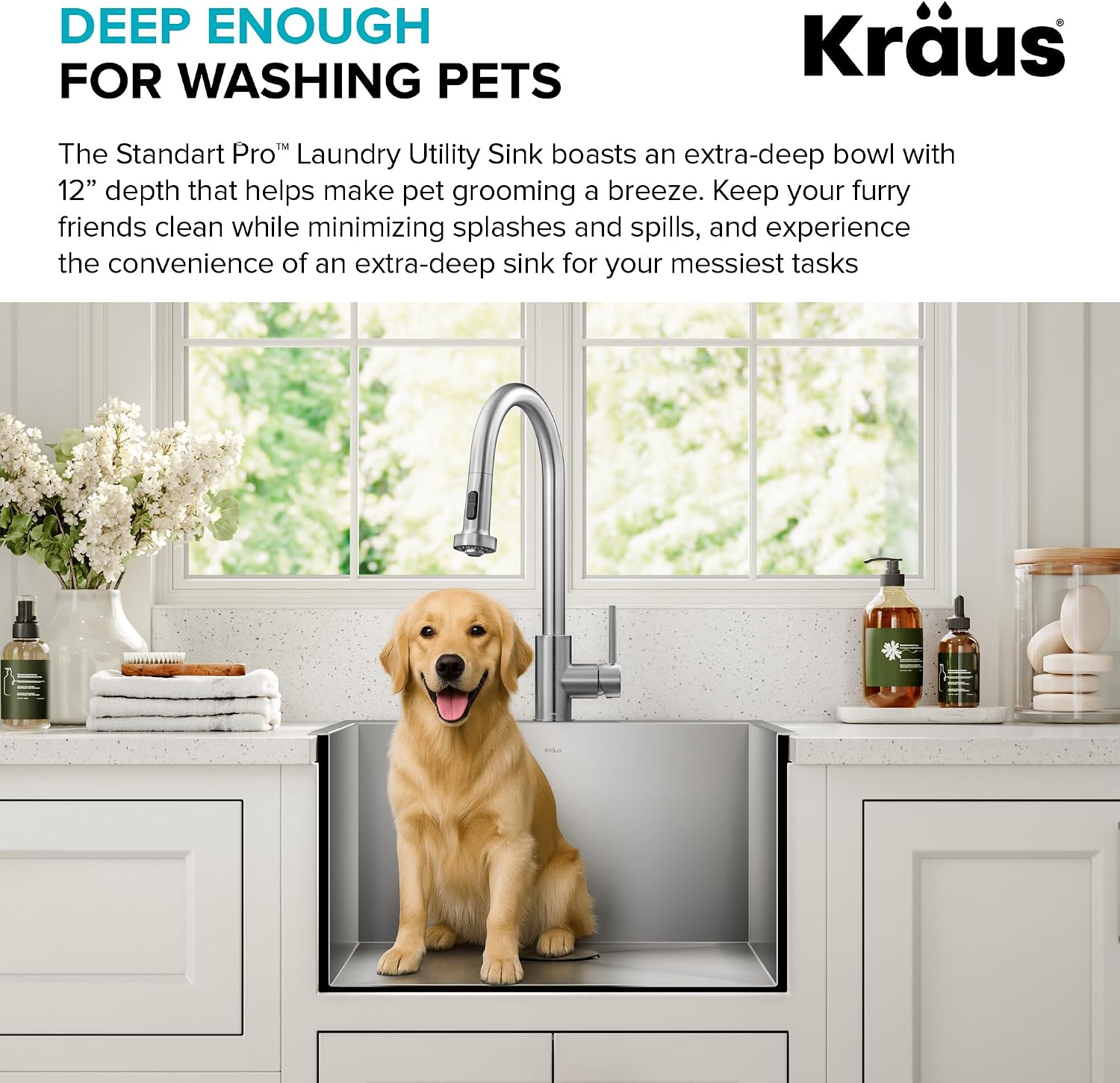 KRAUS Standart PRO 22-inch Drop-In Top Mount 16 Gauge Stainless Steel Single Bowl Laundry Utility Sink, KHT301-22L