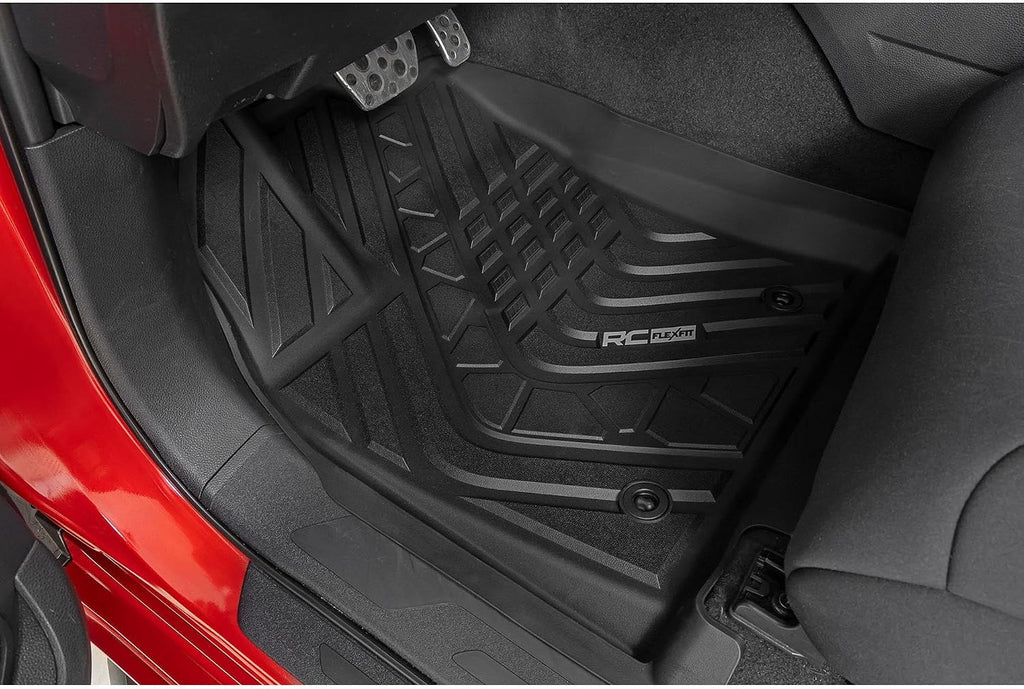 Rough Country Flex-Fit Floor Mats for Toyota Tundra (2022–2025) Crew Cab - Front & Rear Set, Custom All-Weather Non-Slip TPE Liners w/Spill Saver Lip
