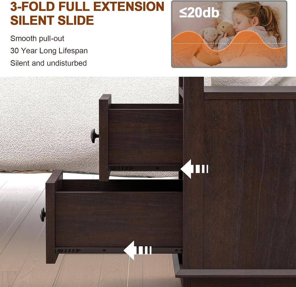 HIFYOBRO Narrow End Table with Flip Top Charging Station Set of 2, Side Table with 2 Drawers, Type-C & USB Port & Power outlets, Wooden Storage Cabinet for Living Room and Bedroom