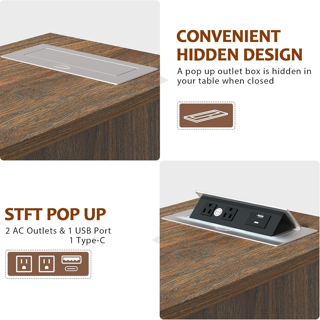 HIFYOBRO Narrow End Table with Flip Top Charging Station, 3 Drawers Storage Side Table, Wooden Nightstand for Living Room, Bedroom, Home Office