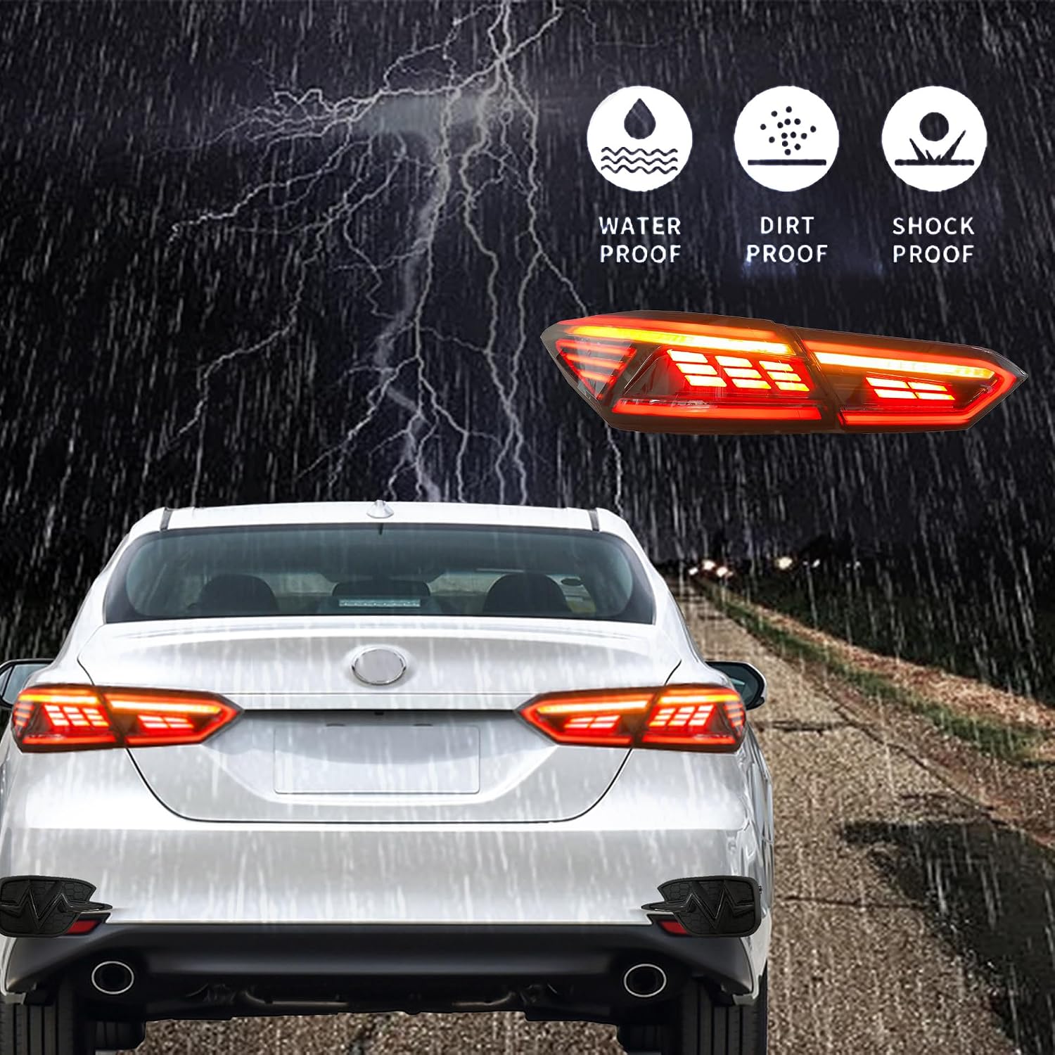LED Taillights Assembly for 8th Gen Toyota Camry LE SE TRD XSE XLE 2018-2022, Smoked Lens Camry Rear Lamps with Animation DRL Sequential Indicator, Red Lamp Panel